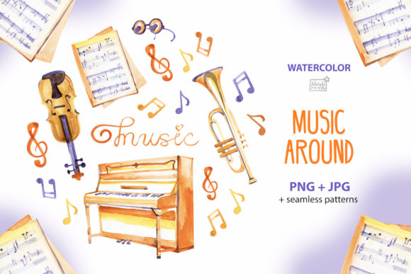 Music Around - Watercolor Cliparts: Soft Visuals for Creative Projects