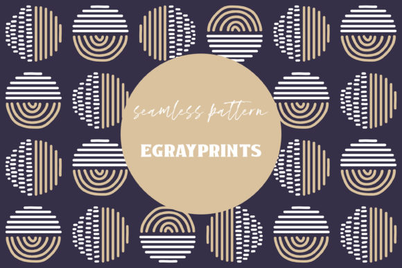 Navy Beige Retro Doodle Shapes Pattern
