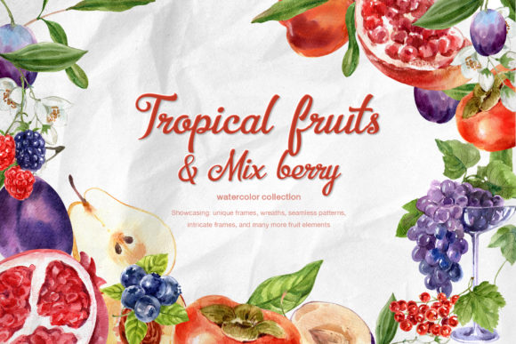 Tropical Fruits Mix-berry Watercolor