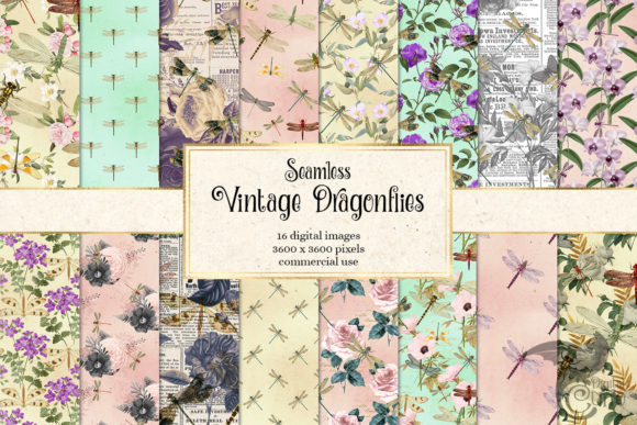 Vintage Dragonflies Digital Paper for Creative Projects